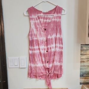 C&C California Pink Tie-Dye Button-Down Blouse